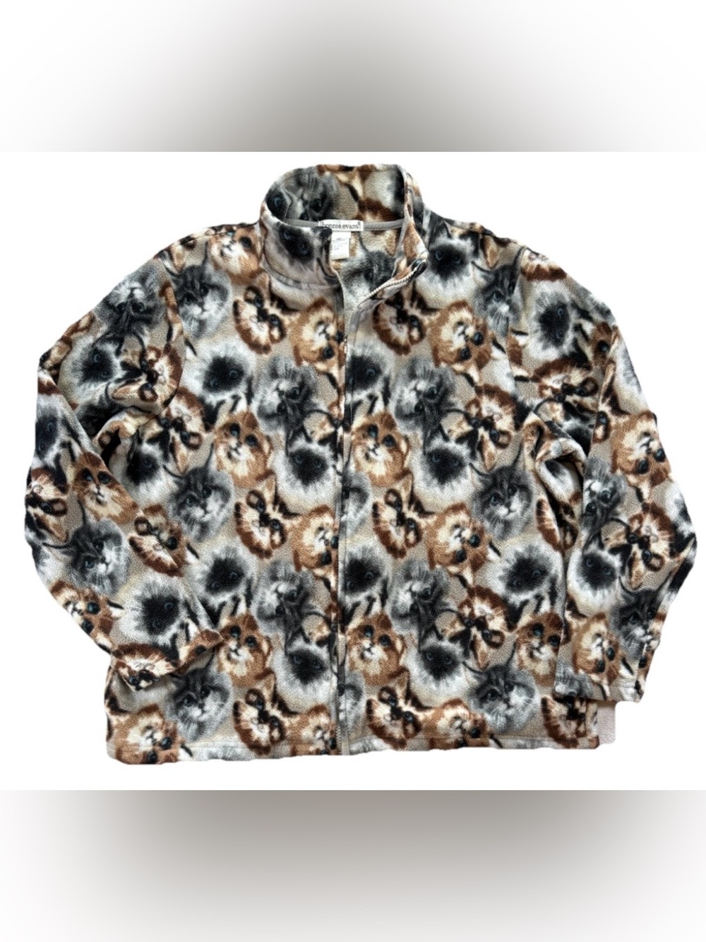 Vintage AOP Cat Print Kitten Full Zip Jacket Women's Large Animal Bonnie Evans